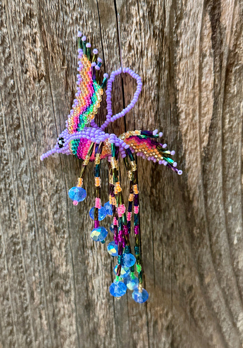 Handmade Beaded Light Pink Hummingbird Keychain