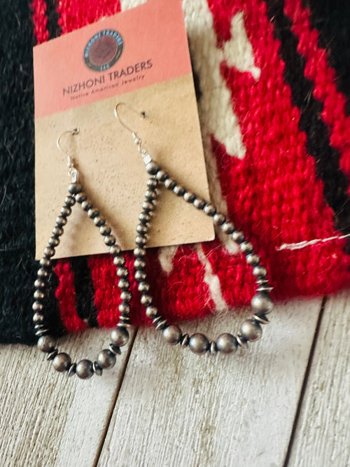 Navajo Sterling Silver Pearl Beaded Dangle Hoop Earrings