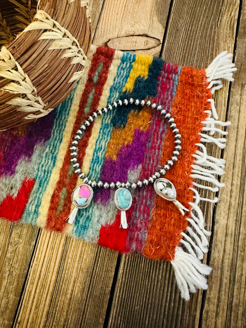 Handcrafted 3mm Sterling Silver Pearl & Multi Stone Blossom Stretch Bracelet