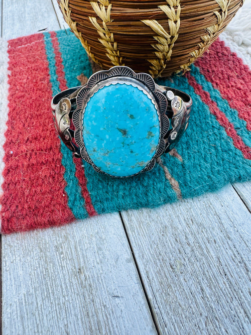 Old Pawn Navajo Sterling Silver & Turquoise Cuff Bracelet