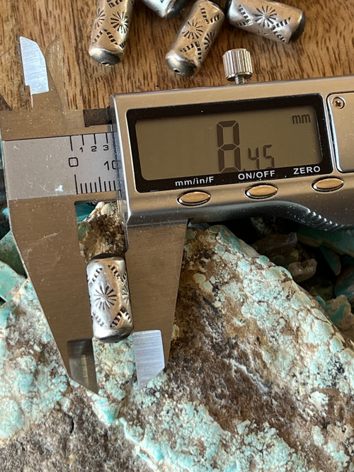 Handmade Stamped Sterling Silver Barrel Beads, The Firework