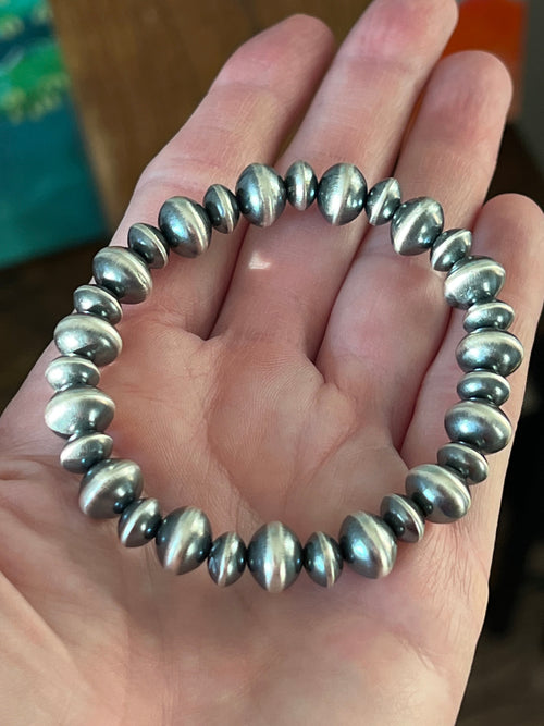 Vinita Cowboy Handcrafted Sterling Silver Stretch 8mm & 10mm Beaded Bracelet