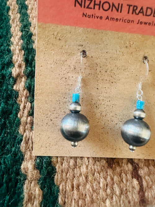 Handcrafted Turquoise & Sterling Silver Pearl Dangle Earrings