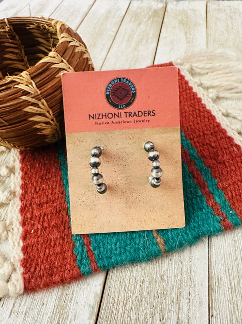 Handcrafted Sterling Silver Pearl Beaded Hoop Earrings