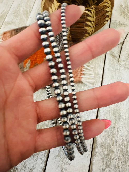 Navajo Sterling Silver Pearl Triple Strand 16” Beaded Necklace