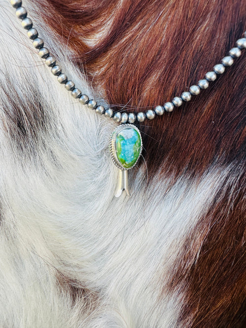 Handcrafted Turquoise & Sterling Silver Beaded Blossom Necklace