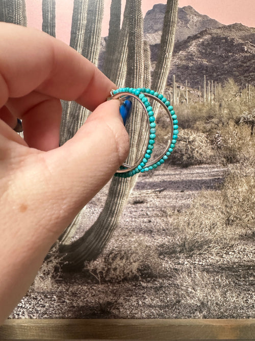 Handmade Turquoise and Sterling Silver Beaded Hoop Earrings