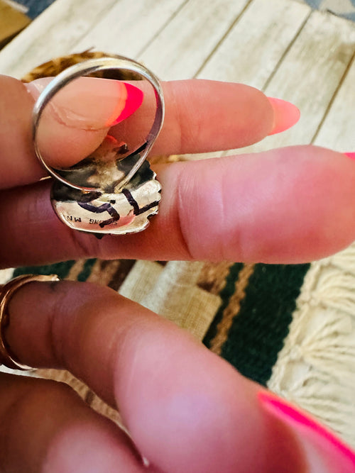 Old Pawn Navajo Sterling Silver & Turquoise Feather Ring Size 7.5