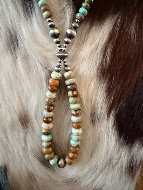 Handcrafted Turquoise & Sterling Silver Beaded Jacla Necklace