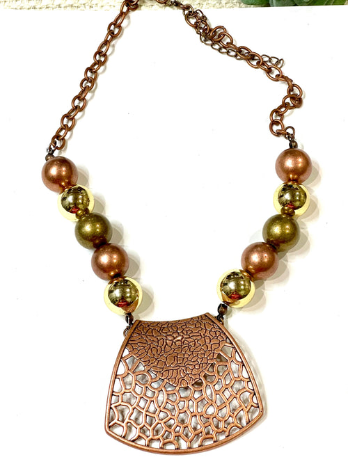 Vintage Handmade Copper Beaded Necklace