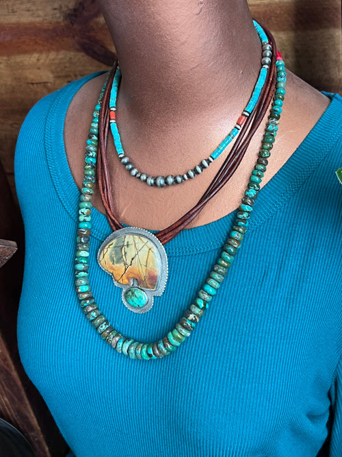 Tularosa Sterling Silver and Leather Red Creek Jasper Bear Necklace