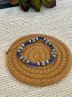 ** 4TH OF JULY ** Handmade Sterling Silver & Lapis Beaded Bracelet with Signed Nizhoni- S