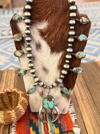 Handcrafted Number 8 Turquoise & Sterling Silver Beaded Squash Blossom Necklace by Chimney Butte