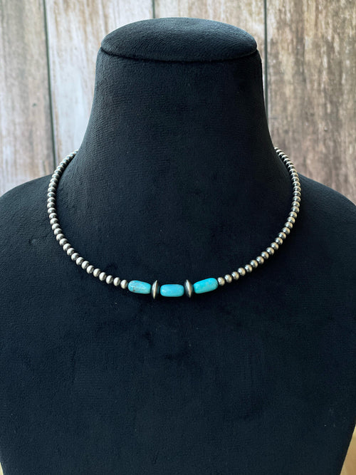 Handmade Sterling Silver Beaded Necklace 18”