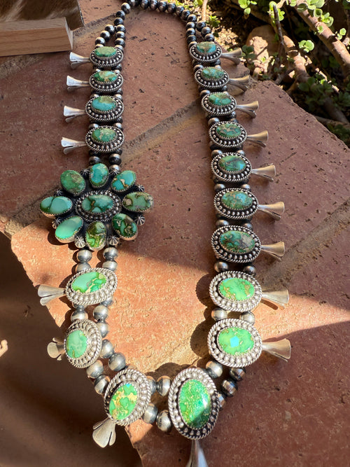 Navajo Sterling Silver & Sonoran Mountain Turquoise Necklace Set By Charles Johnson