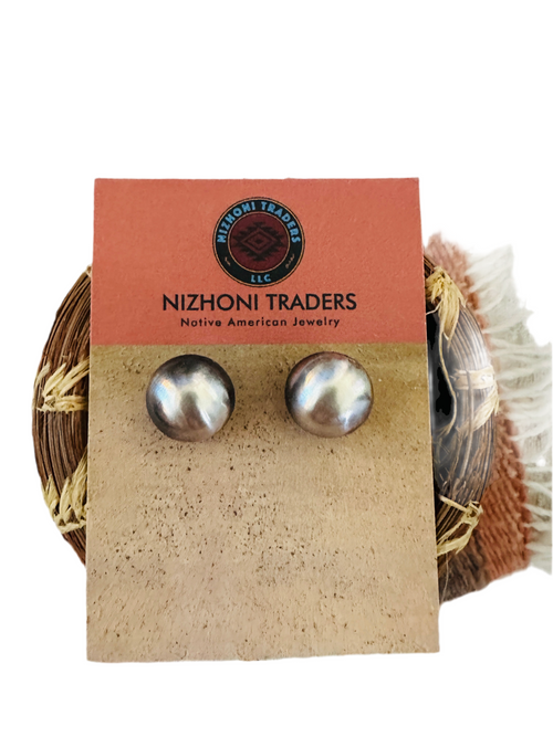 Navajo Sterling Silver Pearl Stud Earrings 16mm