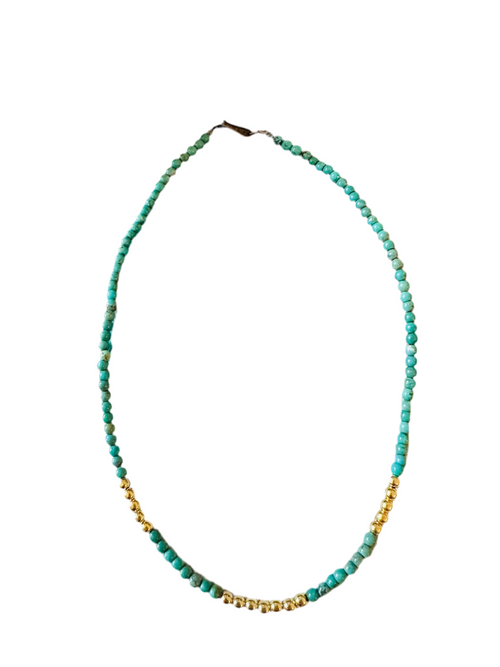 Handcrafted Turquoise & Gold Beaded 16” Necklace