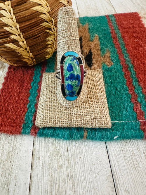 Old Pawn Navajo Sterling Silver & Multi Stone Inlay Ring Size 10