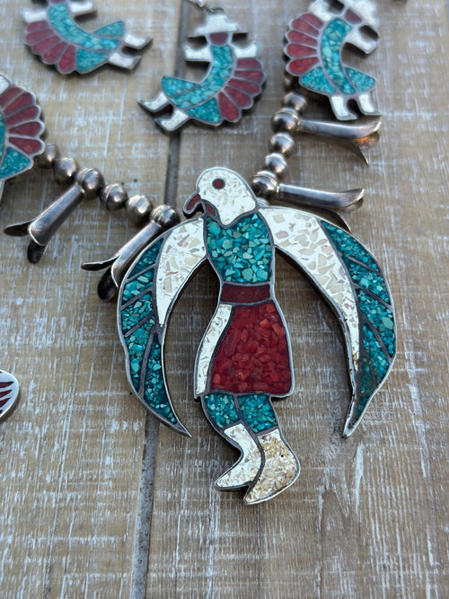 Handcrafted Old Pawn Vintage Chip Inlay Eagle Dancer Sterling Silver 5 Piece Jewelry Set