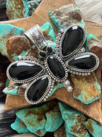 Apache Sterling Silver and Black Onyx Butterfly Pendant by Rosella Paxson