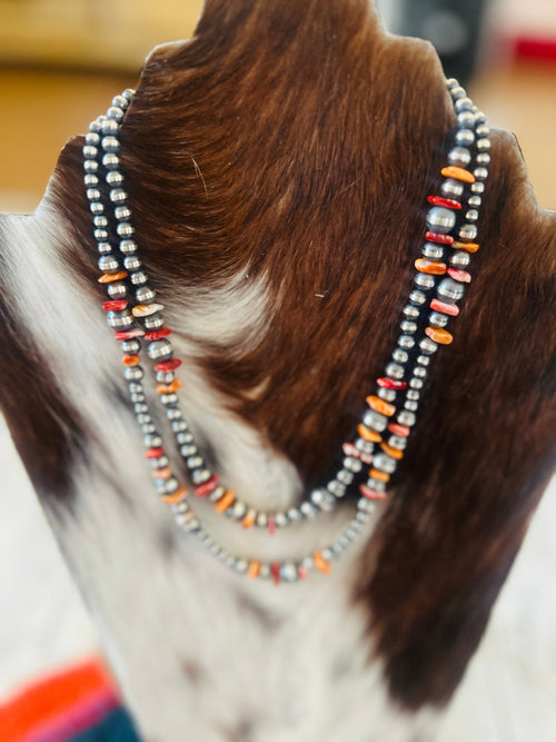 Handcrafted Sterling Silver & Spiny Oyster Beaded Necklace