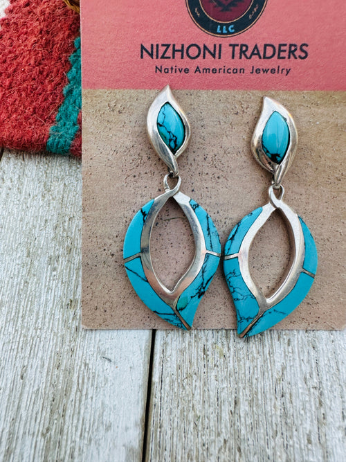 Handcrafted Old Pawn Sterling Silver & Turquoise Dangle Earrings