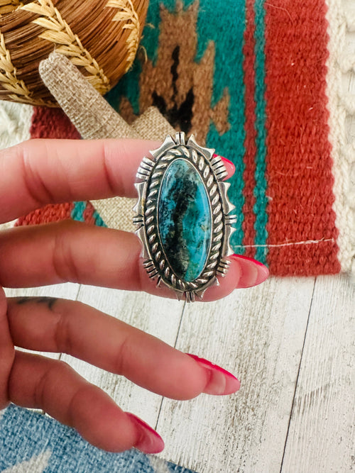 Old Pawn Navajo Sterling Silver & Turquoise Ring Size 10