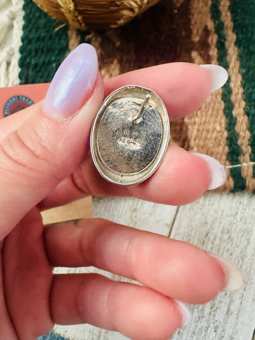 Handcrafted Old Pawn Sterling Silver, Onyx & Opal Inlay Post Earrings