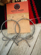 Handcrafted 3mm Sterling Silver Pearl Beaded Bow Dangle Hoop Earrings