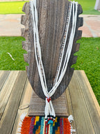 Old Pawn Handcrafted Heishi, Coral, Turquoise & Black Onyx Beaded 28” Jacla Necklace