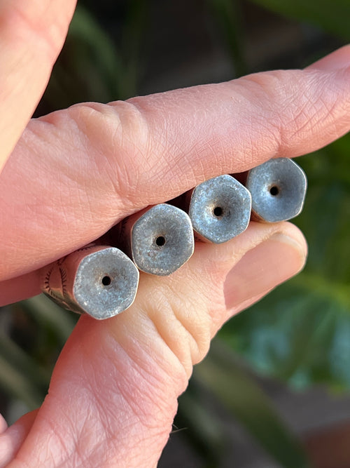 Handmade Stamped Sterling Silver Hexagon Cylinder Beads, The Hedgehog