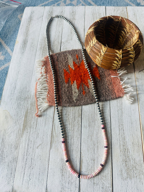 Handcrafted Sterling Silver Pearl, Queen Pink Conch & Spiny Beaded 30” Necklace