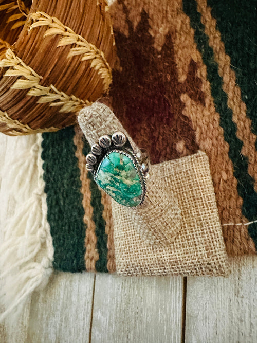 Old Pawn Handcrafted Turquoise & Sterling Silver Ring Size 7