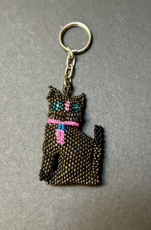 Handmade Beaded Cat Keychain
