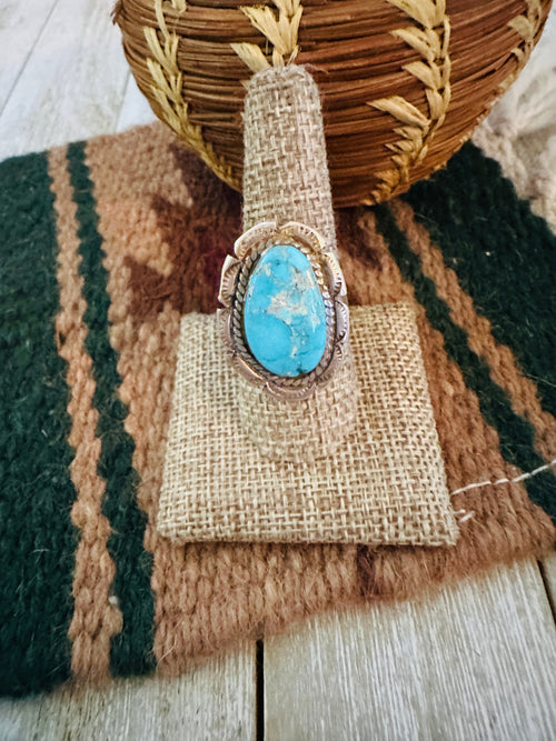 Old Pawn Handcrafted Turquoise & Sterling Silver Ring Size 9.75