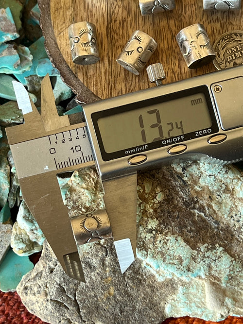 Handmade Stamped Sterling Silver Hexagon Cylinder Beads, The Hedgehog