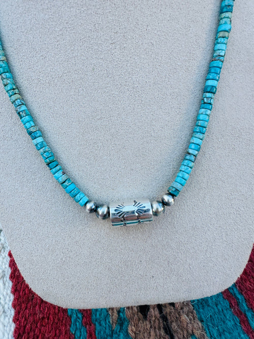 Handcrafted Turquoise & Sterling Silver Beaded Necklace