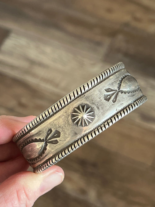 Handcrafted & Hand Forged Old Pawn Sterling Silver Ingot Cuff Bracelet by Santa Fe Artist, Buffalo: The Concho