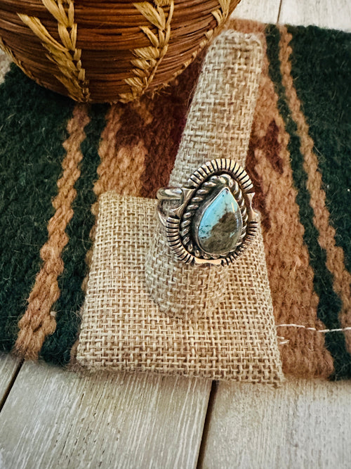 Old Pawn Handcrafted Turquoise & Sterling Silver Ring Size 9.25