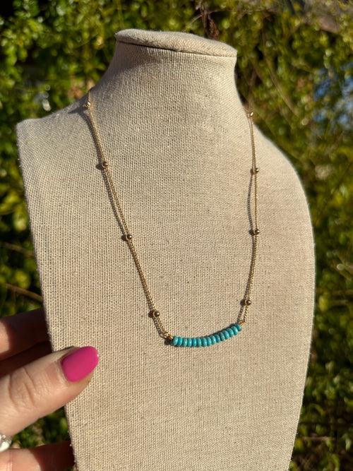 “The Golden Collection” Wild Heart Handmade Natural Turquoise Beaded 18k Gold Plated Necklace