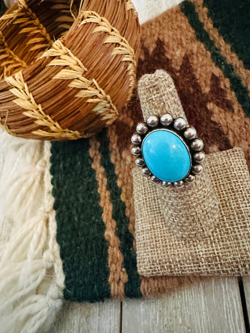 Old Pawn Handcrafted Turquoise & Sterling Silver Ring Size 6.75