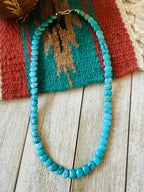 Handcrafted Turquoise & Sterling Silver 16” Beaded Necklace