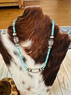 Navajo Turquoise & Hand Stamped Sterling Silver Pearl Beaded Necklace