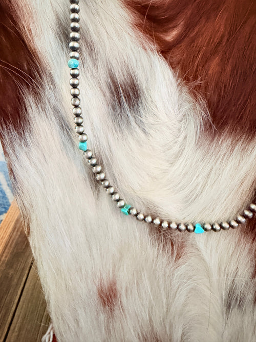 Handcrafted Turquoise & 4mm Sterling Silver 18” Beaded Necklace