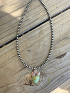 Handmade Sterling Silver Sonoran Mountain Turquoise Beaded Heart Necklace