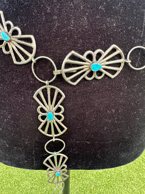 Handcrafted Vintage Old Pawn Turquoise & Sterling Silver Belt
