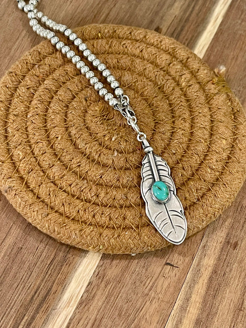 Handcrafted Sterling Silver & Turquoise Feather Charm