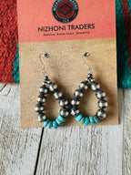 Handcrafted Turquoise & Sterling Silver Pearl Dangle Hoop Earrings