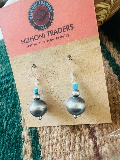 Handcrafted Turquoise & Sterling Silver Pearl Dangle Earrings