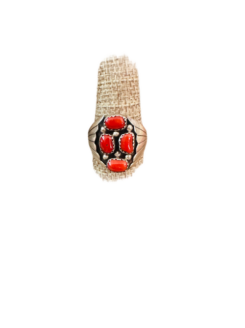 Old Pawn Navajo Sterling Silver & Coral Ring Size 10